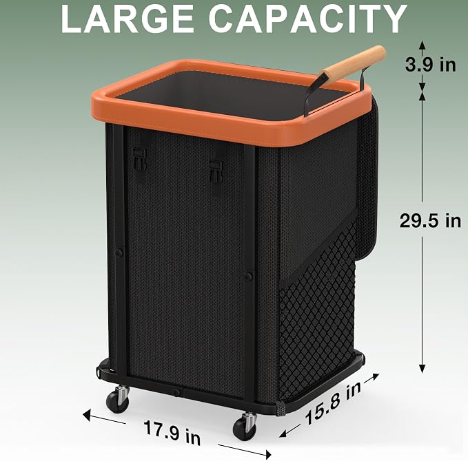 150L Laundry Basket with Wheels,Rolling Basket Hamper with Lid&Handle Black | Laundry Organizer Storage Cart with Heavy Duty Sturdy Metal Frame for Home, Hotel, Laundry Room - Image 6