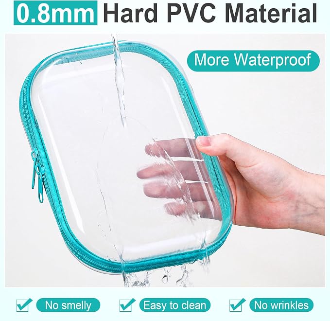 Sanwuta 6 Clear Hard Zipper Case,Teal,7.87 X 5.9 X 2 Inch | Pencil Case Pouches ,Makeup Bag,Plastic Toiletry Diaper Bag ,Travel Toy Storage,Waterproof Organizer Bins - Image 3