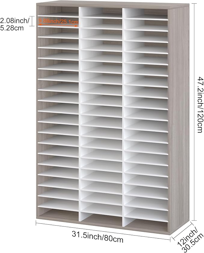 EasyPAG 60 Compartments Wooden Literature Organizer with Adjustable Shelves, 30000 Sheets Capacity Paper Organizer, Classroom Mailbox and Mail Sorter for Teachers and Office, Retro Gray/White - Image 3