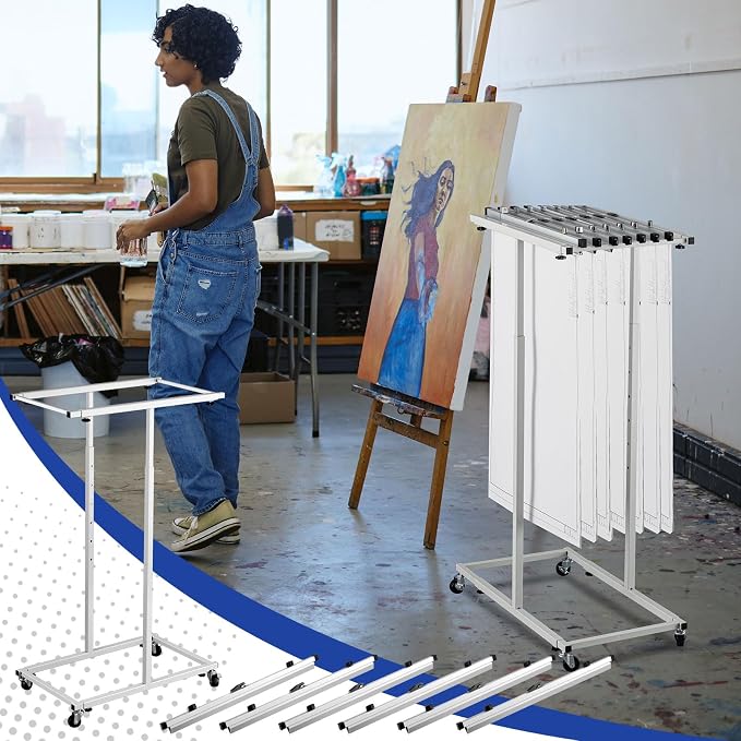 Kolldenn Mobile Blueprint Storage Rack Adjustable Holder with 6 Pcs Blueprint Clamps 4 Wheels Storage Organizer Stand for File Display Plan Office Home(30 Inch) - Image 4