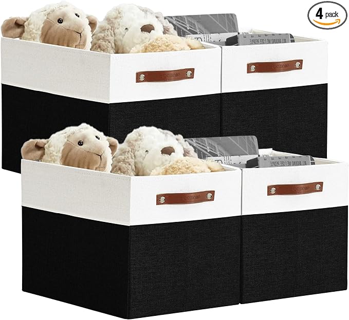 DECOMOMO Kallax Storage Cubes, Storage Baskets for Shelves 4-Pack | 13 x 15 x 13 Storage Bins, Baskets for Organizing Shelves (Black & White) by DECOMOMO