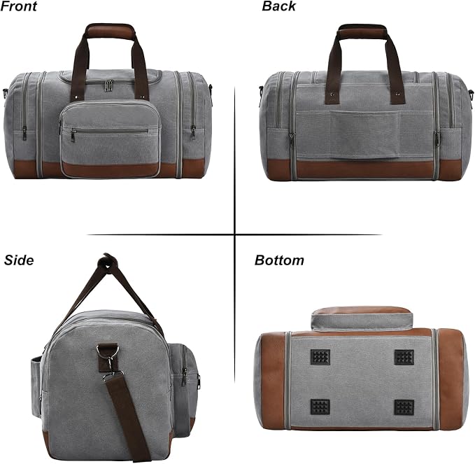 Litvyak 50L Canvas Duffle Bag for Travel Weekender Gym Overnight Carry-on | Expandable, Eco Certified, Leather Accents, Toiletry Bag Inclued, Travel Weekend Luggage Sports Duffel Bag for Women Men - Image 6