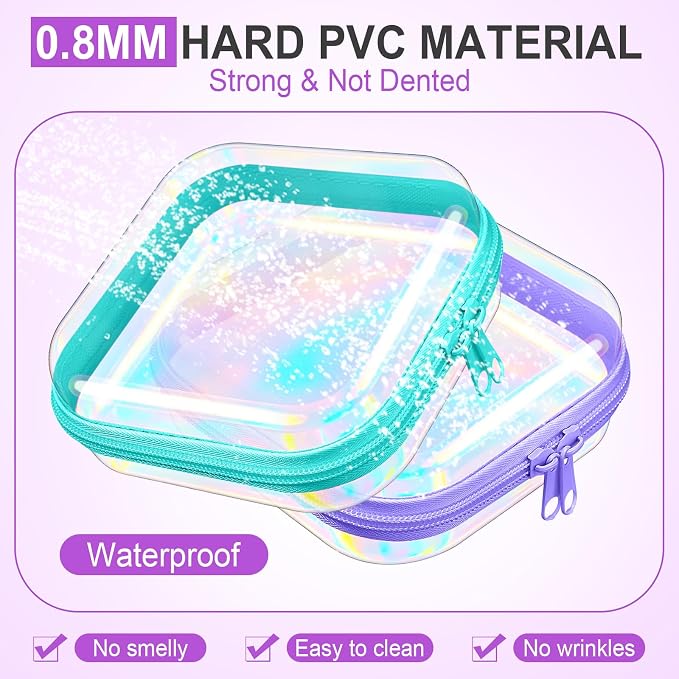 Sanwuta 6 Clear Hard Zipper Case,Holographic,5 X 5 X 2 Inch | Pencil Case Pouches ,Makeup Bag,Plastic Toiletry Diaper Bag ,Travel Toy Storage,Waterproof Organizer Bins - Image 4