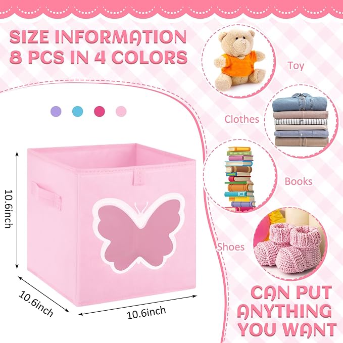 8 Pcs Cube Storage Bins 11 x 11 Inch, Foldable Fabric Storage Bin Organizer Cubes Toy Box with Clear Window for Closet, Home, Bedroom, Office(Butterfly,Elegant Color) - Image 2