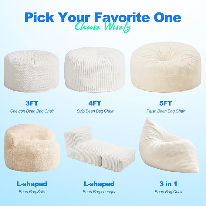 Hobestluk Adult Bean Bag Chair 3 in 1 Convertible Large Bean Bag Sofa | Plush White,Machine Washable,Removable Cover,Easy Convert And Install,Floor Bed,For Livingroom Bedroom - Image 8