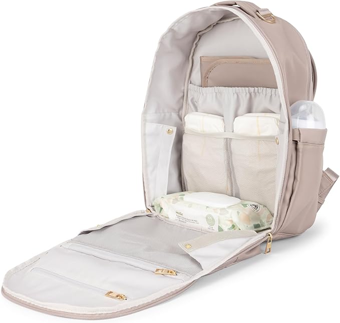 JuJuBe New Classic Diaper Bag Backpack with Portable Changing Pad, Stroller Straps, Large Travel Backpack for Boy or Girl, Carrying Baby Bottles, Wipes, Diapers, Pacifiers, Taupe, Mother's Day Gift - Image 4