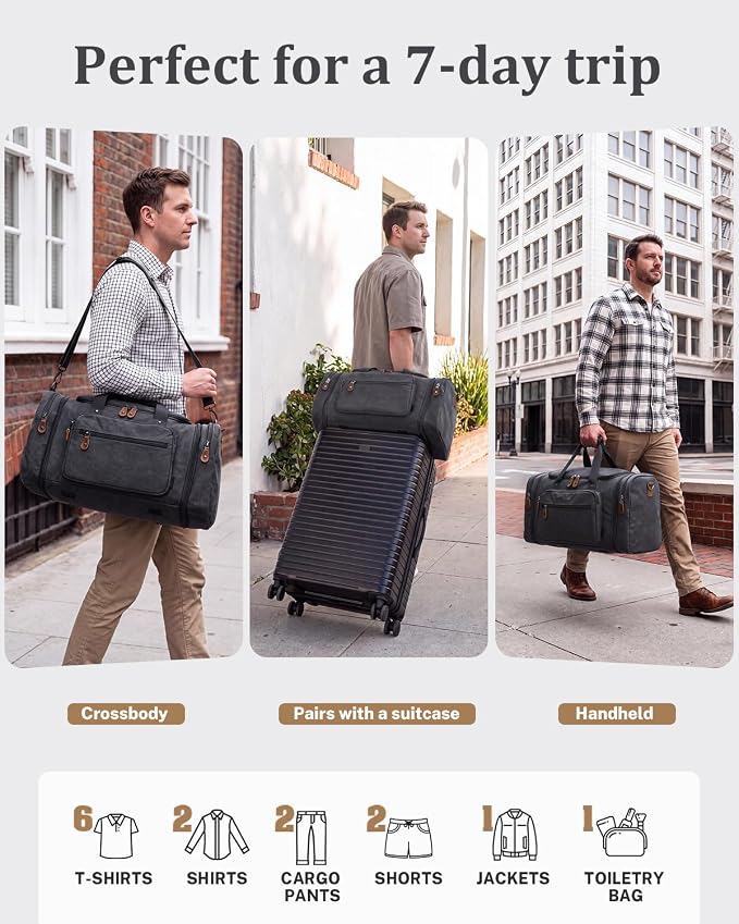 Gonex Canvas Duffle Bag, Expandable 60L Travel Overnight Weekender Bag | for Men, with Toiletry Bag, Multiple Pockets, Carry-On Size, Durable Zippers, Detachable Strap, Dark Gray - Image 5