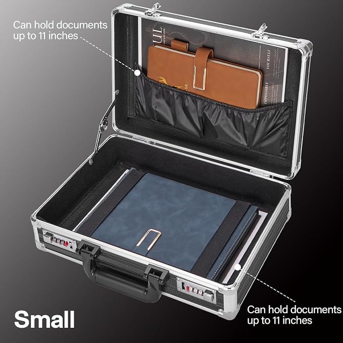 Medium Portable Locking Storage Totes - 14.2 x 9.8 x 4.5 Inch, Black, Modern Aluminum Storage Box with Dual Combination Locks - Image 3