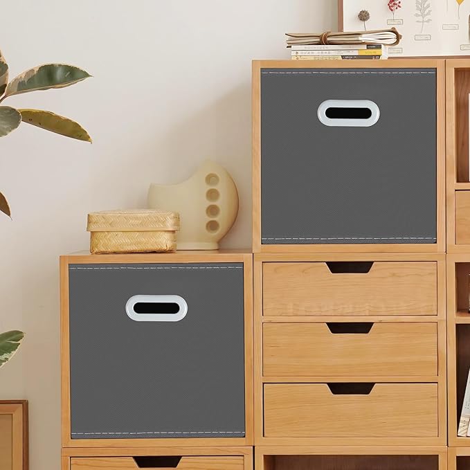Yunkeeeper storage bins Cubes, Fabric Cube Organizer with Handle, Foldable Cube Bins for Cloth or Accessary Storage, 11x11x11, Set of 3,(Gray) - Image 4