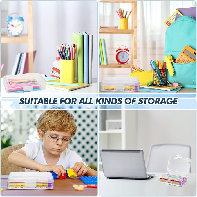 Zhehao 40 Pack Plastic Pencil Box Bulk, Hard Case for Kids,Clear | Clear Lid Cases for School Supplies, 3 Compartment Organizer, Hard Plastic Utility Holder with Pens Brushes, Classroom Use - Image 6