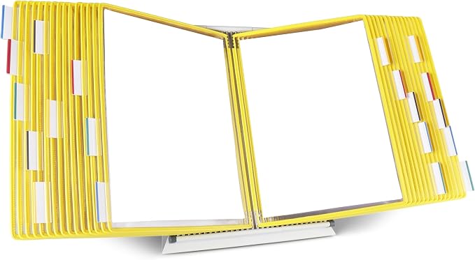 Tarifold Desktop Reference Display System, 40 Pockets, Expandable, Yellow | 40 Double-Sided PVC Pockets, Holds 80 Letter-Size Sheets, Sturdy Metal Base, Quick-Find Indexing, Quick and Easy to Assemble by TARIFOLD