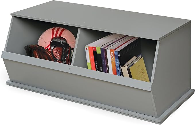 Badger Basket Two Bin Stackable Toy Storage Cubby Organizer – Modular Storage for Toys, Books, and Crafts – Solid Wood Panel – Gray - Image 7