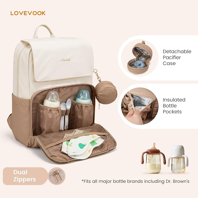 LOVEVOOK Diaper Bag Backpack, Baby Travel Bags for Boys & Girl, Toddler Waterproof Diaper Bag w/Changing Pad (Beige khaki, 17.3''-Large) - Image 3