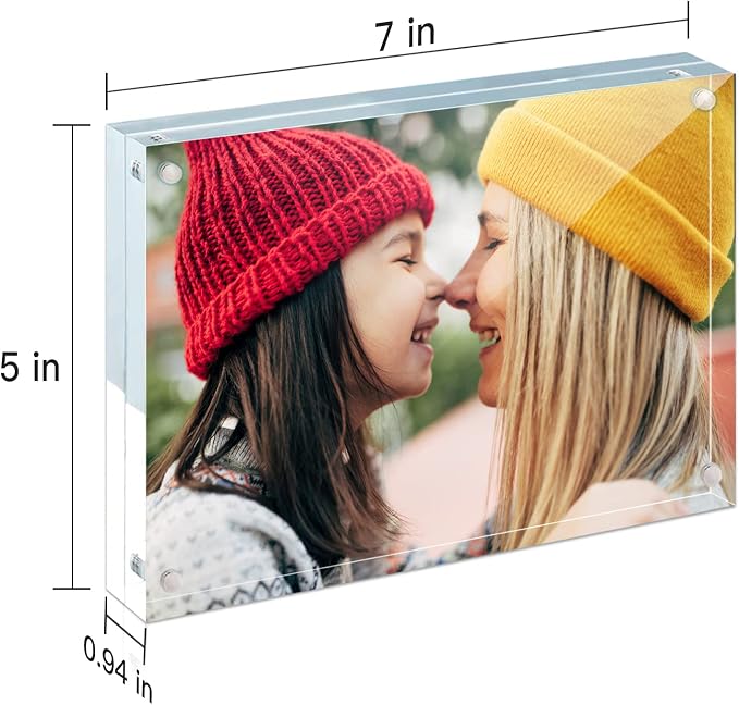ILYXY 2 Pack Acrylic Frame 5x7, 20% Thicker, 24mm Thick Frameless Clear Picture Frame, Double Sided Magnetic Photo Frame, Free Standing Desktop Display Stand Acrylic Picture Frames - Image 6