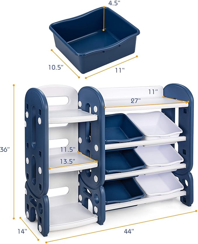 Costzon Toy Storage Organizer, 4-Tier Toy Shelf w/ 6 Removable Plastic Bins for Books Toys, Toddler Toy Bookcase Toy Rack for Playroom, Kids Room, Bedroom, Daycare, Nursery - Image 3