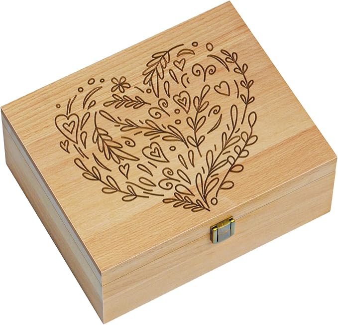 EXISTING Memory Box for Keepsakes, Heart Wooden Box with Hinge Lid | Woodblock Heart Laser Cut Wooden Storage Box, Large Keepsake Boxes Block for Keepsack Memory - Store Jewelry, Toys, Photos by EXISTING
