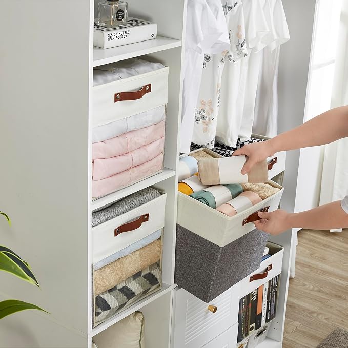 Storage Cubes, 4 Pack Linen Foldable Storage Bins (13 x 13 inch) with Clear Window and 2 Handles, Closet Organizers and Storage for Shelf Closet, Clothes, Books - (Gray and White) - Image 8