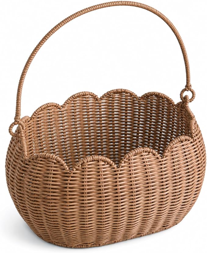 Large Wicker Picnic Basket, Handwoven Garden Harvest Basket for Gathering Vegetables Flowers Fruits, Woven Rattan Style Basket with Handles for Picnic Outdoor Storage Gardening Organization by Unknown