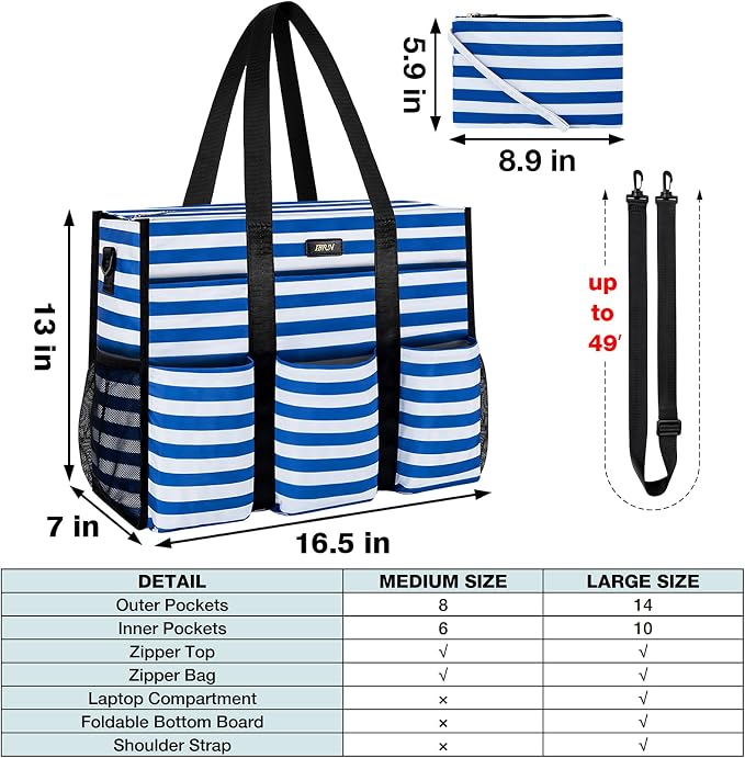 IBFUN Utility Tote Bag with 24 Pockets, Large Teacher Travel Tote for Women | Large Work Tote Bag 2pcs with Zipper for Travel Daily School Teacher Nurse, Large Lightweight Laptop Shoulder Bag Handbag - Image 7