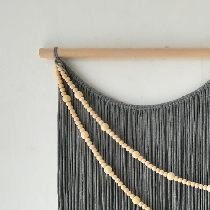 Large Macrame Wall Hanging Grey Boho Wall Art Beaded Decor 57"W*39"L | for Bedroom, Handwoven Cotton Art, Beaded Fiber Design, Textured Wall Accent, Sofa Backdrop Decor, Modern Home Decoration - Image 6