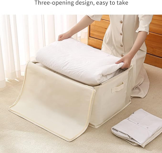 6 Pack Canvas Comforter Storage Bags for Clothes & King Comforters, Natural | 70L Capacity, Dual Zippers, Three Reinforced Handles, Foldable Canvas Design for Comforters, Blankets and Seasonal Clothing - Image 4