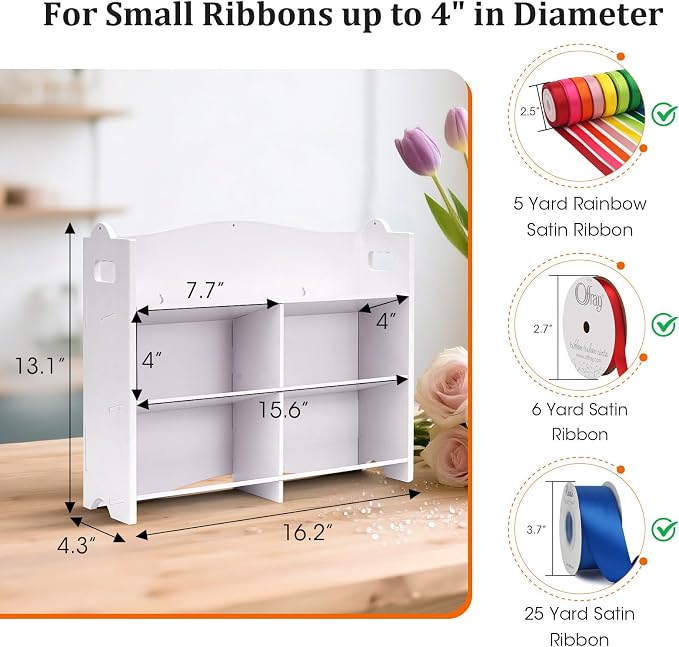 Krafetto Stackable Ribbon Organizer for Spools up to 4 Inches | Desktop and Wall-Mount Storage Keeps Small Ribbon Rolls Visible and Organized - Image 2