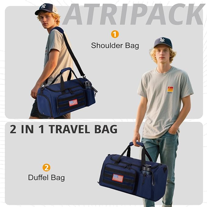 Tactical Gym Bag for Men, 40L Duffle Bag with Shoes Compartment for Travel | Water-Resistant Sports Weekender Bag with Adjustable Shoulder Strap Wet Pocket for Gym,Travel,Hiking,Camping Overnight Trips - Image 5