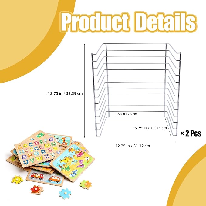 2 Pack Puzzle Racks for Wooden Puzzles, Each Stores 12 Puzzles, Wooden Puzzle Organizers and Storage, Metal Wire Rack Ideal for Homes, Schools, and Early Education Centers, Puzzle Holder Rack for Kids - Image 3
