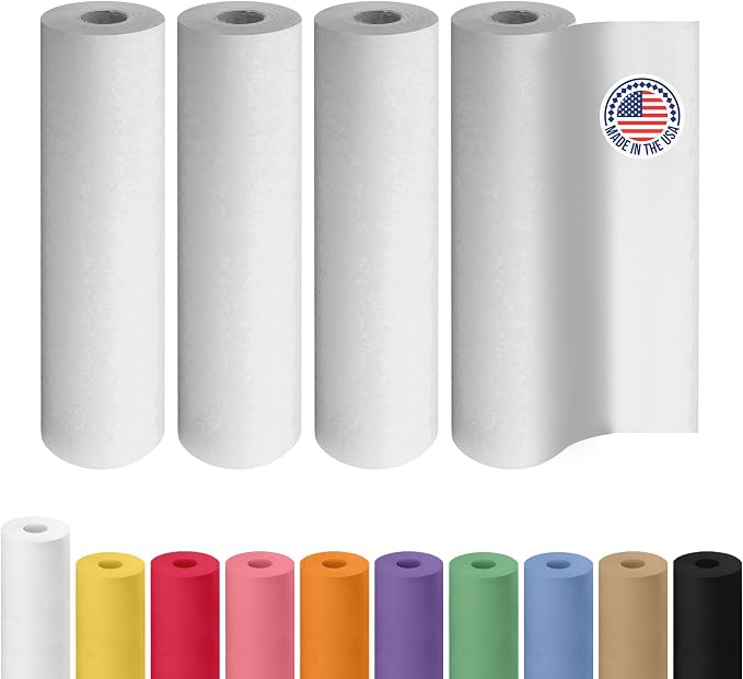 12" x 1200" (100 ft) Extra White Offset Kraft Paper Roll, 4-Pack – USA-Made 50lb Premium Eco Paper, Brighter-Than-Standard White – Ideal for Arts & Crafts, School Projects, Wrapping by IDL Packaging by IDLPackaging