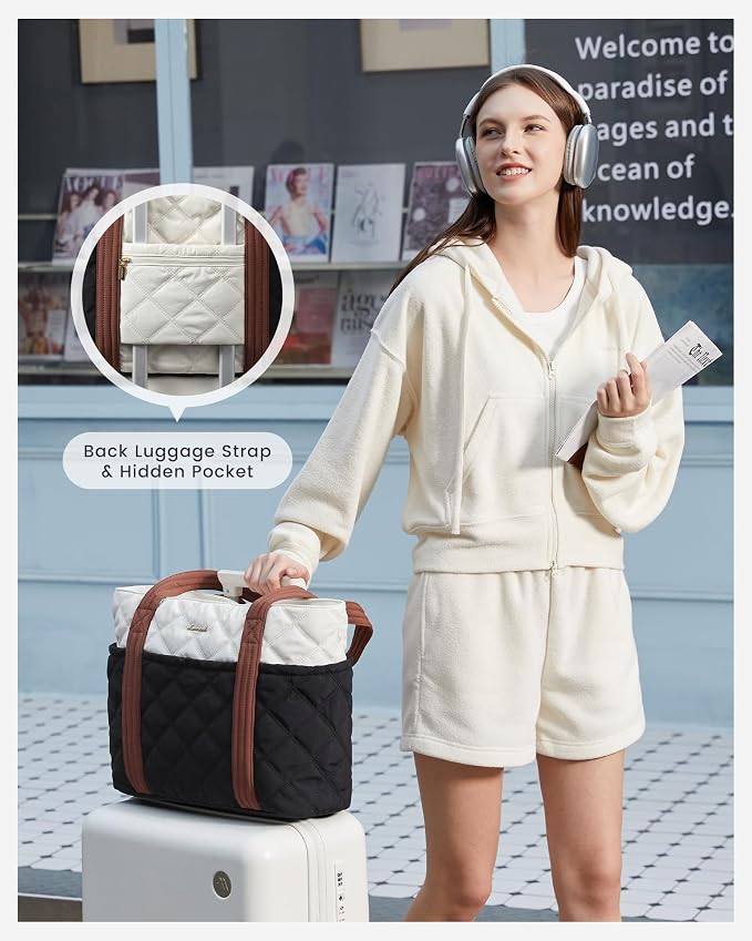 LOVEVOOK Puffer Tote Bag for Women, Puffy Work Handbag with Cup Holder, Travel Carry On Bag with Zipper for Teacher Nurse Gym - Image 8
