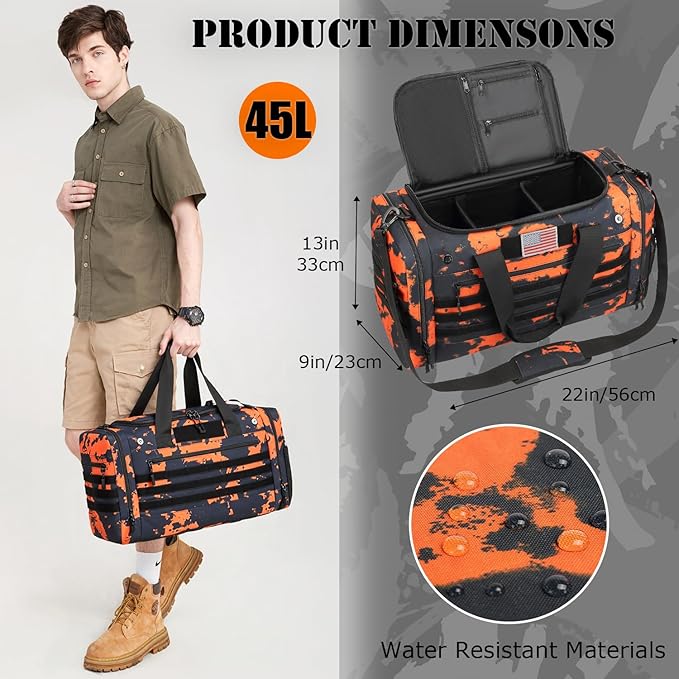 45L Large Duffle Bag for Men & Women - Military Tactical Gym Bag for Travel | Weekender Large Sports Bag with Dividers for Hockey Football Baseball Soccer Basketball & Team Training - Image 5