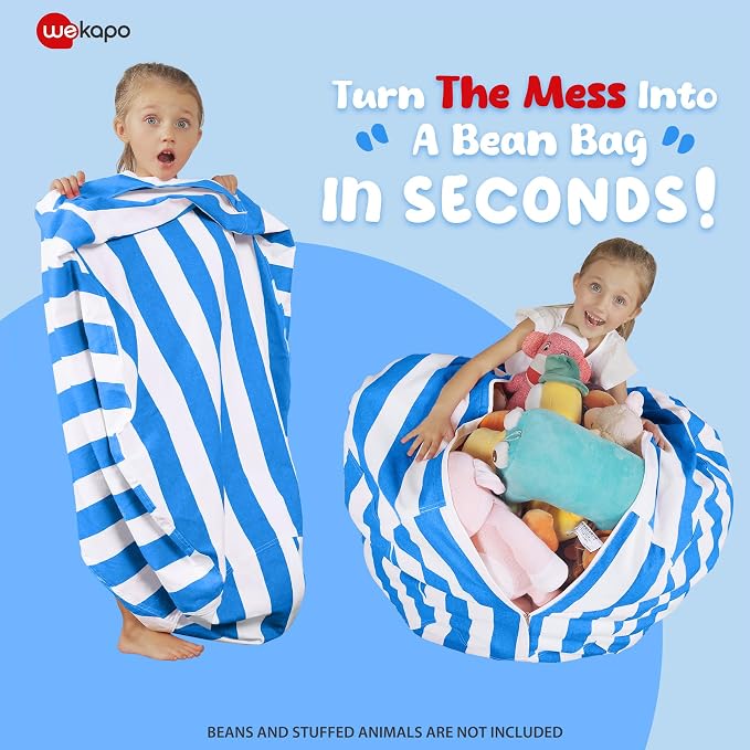 WEKAPO Stuffed Animal Storage Bean Bag Chair Cover for Kids | Stuffable Zipper Beanbag for Organizing Children Plush Toys Large Premium Cotton Canvas (Blue, XX-Large) - Image 3