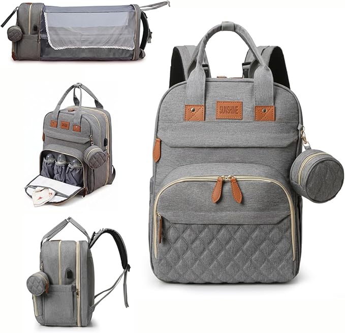HAWILAND Diaper Bag Backpack for Mom Dad, Large Travel Baby Bag with Station, Lightweight Diaper Bag with Insulated Pockets & USB Changing Port, Grey by HAWILAND