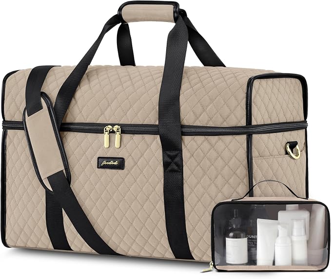 Weekender Travel Duffle Bag for Women: Overnight Bags with Shoe Compartment Carry on Bags for Airplanes with Toiletry Bag Weekend Yoga Gym Bag with Wet Pocket Nude Black - Image 8