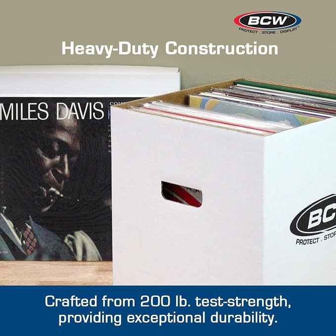 BCW Vinyl Record Storage Boxes – 5 Pack | Holds 65 LPs Each | Stackable Vinyl Record Storage Box with Reinforced Bottom & Handles | Archival Record Organizer for 12-Inch Albums, DJs & Collectors - Image 4