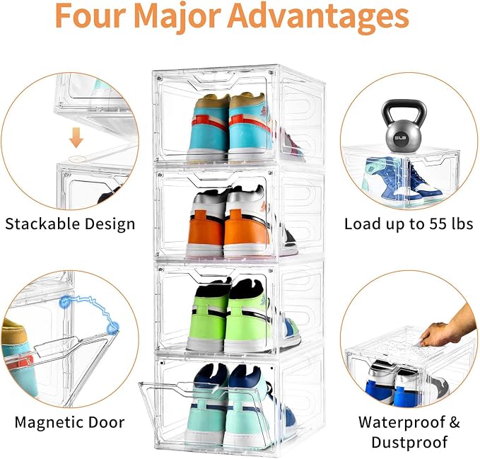 10 Pack Large Shoe Boxes Clear Plastic Stackable,Shoe Storage Organizer with Lids,Shoe Rack for Closet,Shoe Organizer and Shoe Containers for Sneaker Storage, Shoe Display Case Fit up to US Size 13 - Image 4