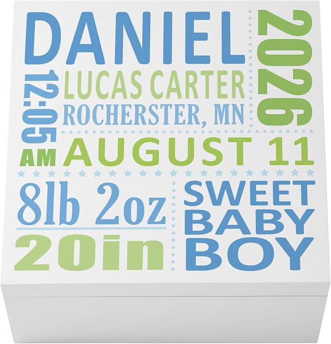 Let's Make Memories Personalized Keepsake Box for New Baby - Memento Storage - Memories Box - Nursery Decor - For Boys - 6" Hx12 Sq - Precious Memories - Blue by LetsMakeMemories