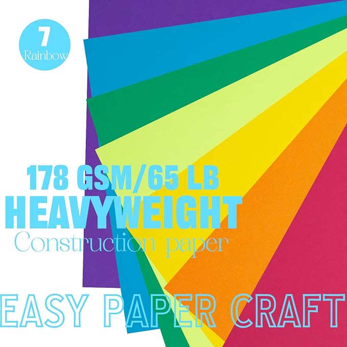 Construction Paper 8.5x11 in,70 Sheets,Set of 7 Colors Classic Rainbow 178GSM/65LB Heavyweight Construction Paper,Crafts,Arts,School Classroom Art Supplies Assorted Colors Bulk Paper - Image 2