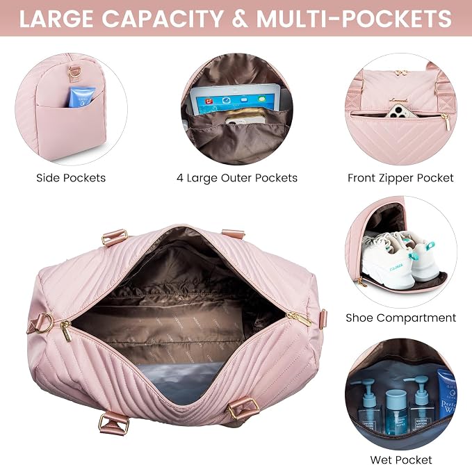 LOVEVOOK Travel Duffle Bag, Weekender Bag for Women with Toiletry Bag, Carry on Overnight Bag with Shoe Compartment, Gym Duffel Bag with Wet Pocket, Mommy Hospital Bags for Labor and Delivery - Image 4