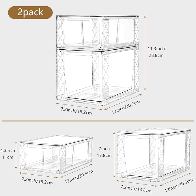 6Pack Pantry Organizers and Storage,Clear Stackable Kitchen Storage Organizer,Foods Organizer Bins with Handles, Easily Assemble for Bathroom, Kitchen, Refrigerator, Pantry, Cabinet, Closet - Image 3
