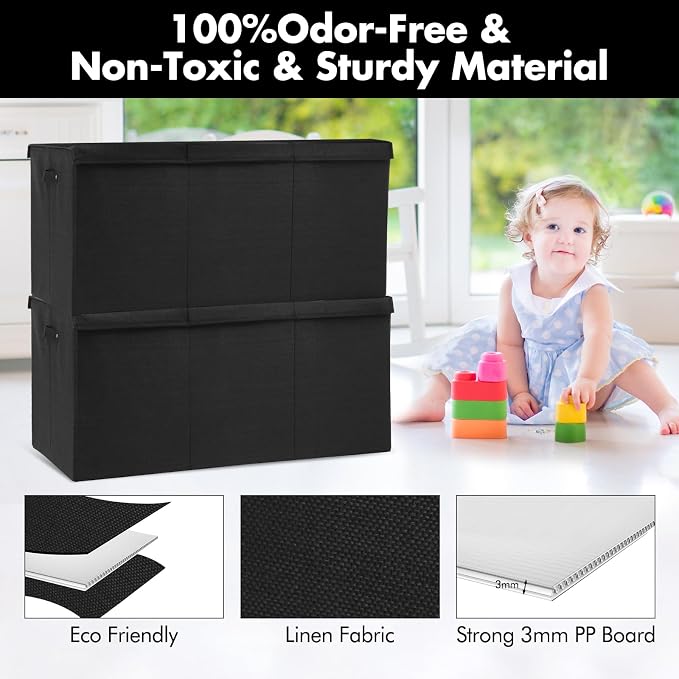 167L Large Toy Box Chest Storage with Lid, Collapsible Kids Toy Storage | Toy Chest with with Removable Divider for Kids, Boys, Girls, Nursery, Living Room, Bedroom, 35.5"x17" x17" (Linen Black) - Image 6