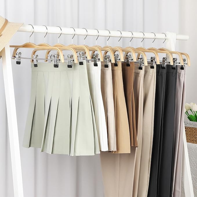 TOPIA HANGER Wooden Pants Hangers,Slim Natural Wood Skirt Hangers with Anti-Rust Hook and Adjustable Metal Clips, Perfect for Skirts, Pants, Slacks-20 Pack-CT17N20 - Image 5