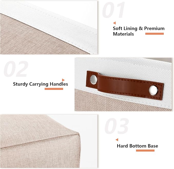 DULLEMELO Fabric Storage Bins, Lining Fabric Baskets For Gifts, Large Storage Baskets for Books Clothes Storage, Foldable Storage Basket for Office Home Shelves Closets Organizing(White&Khaki) - Image 5