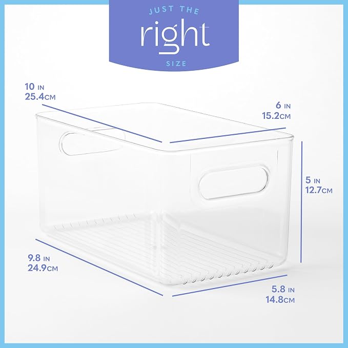 Plastic Food Storage 6 Pack Clear Container Bin with Handles for Organizing Kitchen, Pantry, Fridge, Freezer, Pantry,Bathroom. 10"x6"x5" - Image 3