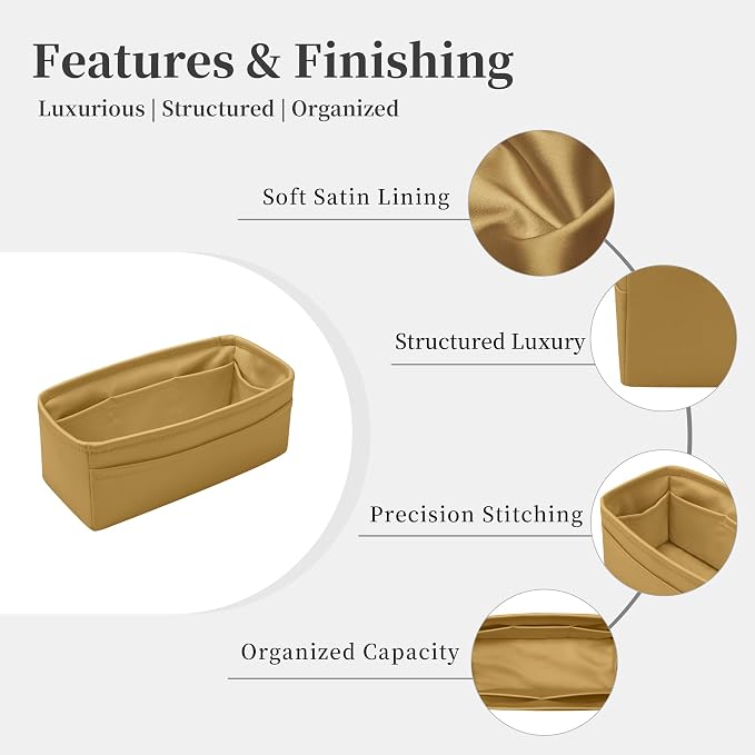 Satin Purse Organizer for Birkin 25, Biscuit | Sellier Style, Tailored Fit, Multiple Pockets, Lightweight Satin, Ideal for Travel, Shopping, and Daily Use - Image 6