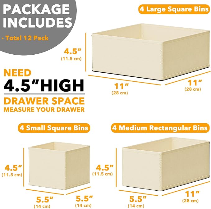 SpaceAid Drawer Organizer Clothes, 12 Pack Dresser Organizer Bins for Nursery, Closet Organization and Storage Dividers for Clothing, Baby Clothes, Underwears, Socks (Beige) - Image 6