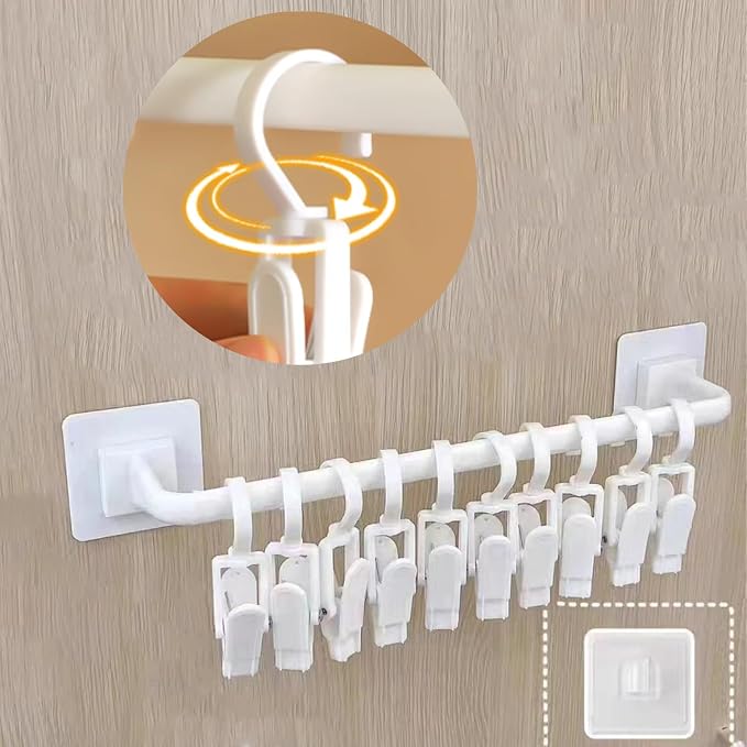 Kid Pants Hanger Organizer with 10 Clips - White & Plastic | Baseball Cap Display Holder, Closet Rail Wall Mounted Door Rack for Drying Baby Socks, Towel, Hats, Toddler Leggings by HGYZE