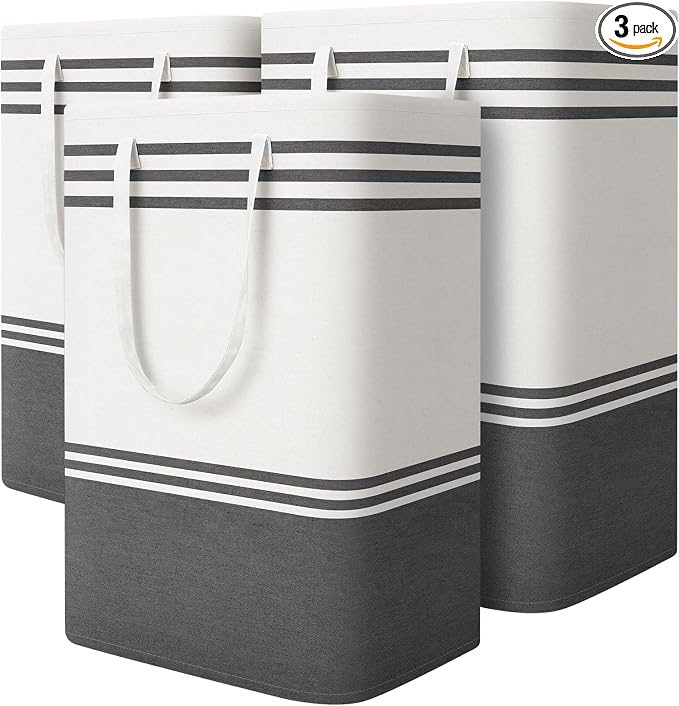 3 Pack Large Laundry Baskets, Laundry Hampers, Freestanding Waterproof Collapsible Clothes Bag with Extended & Reinforced Handles - Clothes Basket for Dorm, Bathroom, Home (75L) by EpicTotes