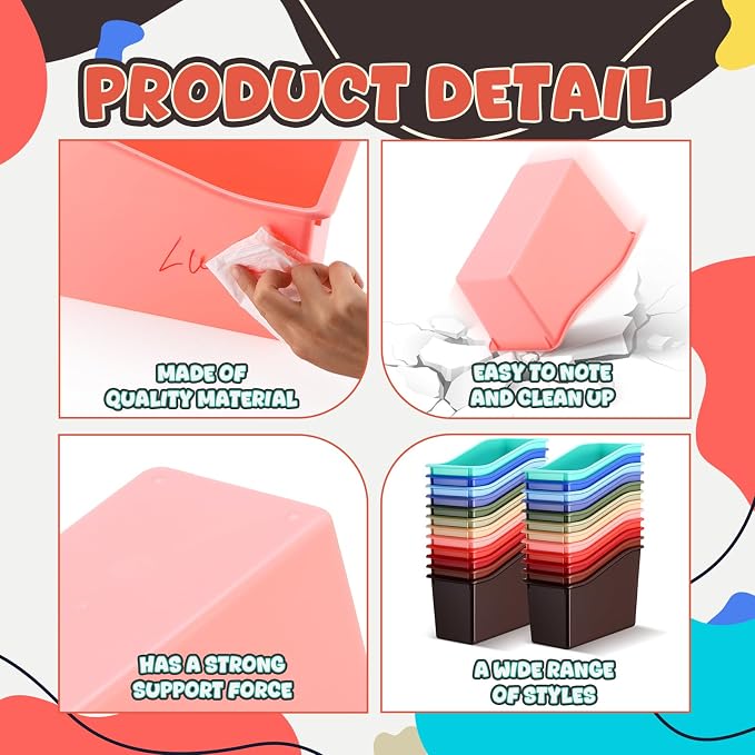 Teling 24 Pcs Plastic Book Bins Bulk for Classroom Interlocking Magazine Holder Organizer Folder Binder Storage Container Box with Name Labels for School Office Home Supply (Retro Earth Tone) - Image 3