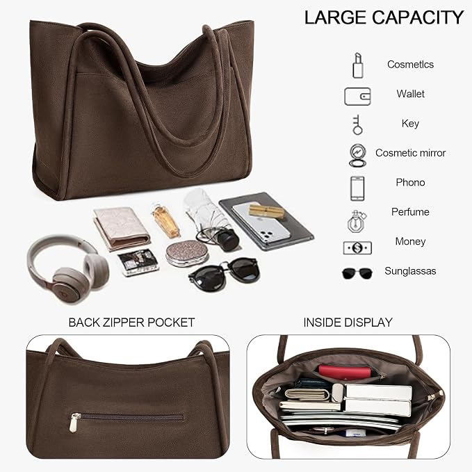 GAEKEAO Tote Bag for Women Vegan Leather Zipper Shoulder Bags Travel Purses | Large Capacity Purse Handbags, Inner Pocket with Key Clip, Fits 14" Laptop, for Casual Work Dating Commute Daily Weekender - Image 4